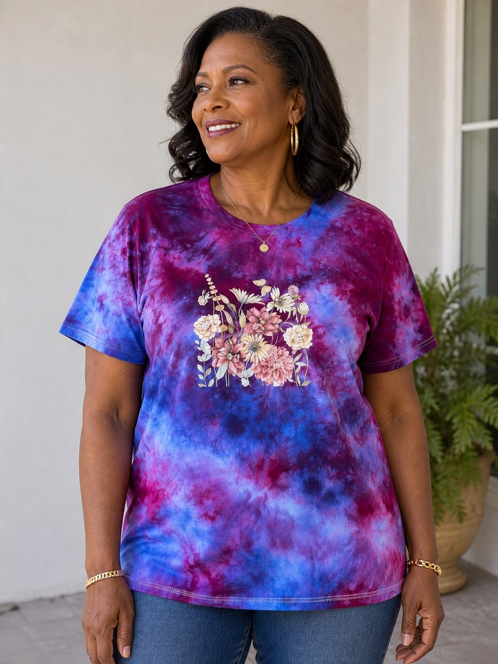 Gildan Ice Dyed Floral Tshirt Large